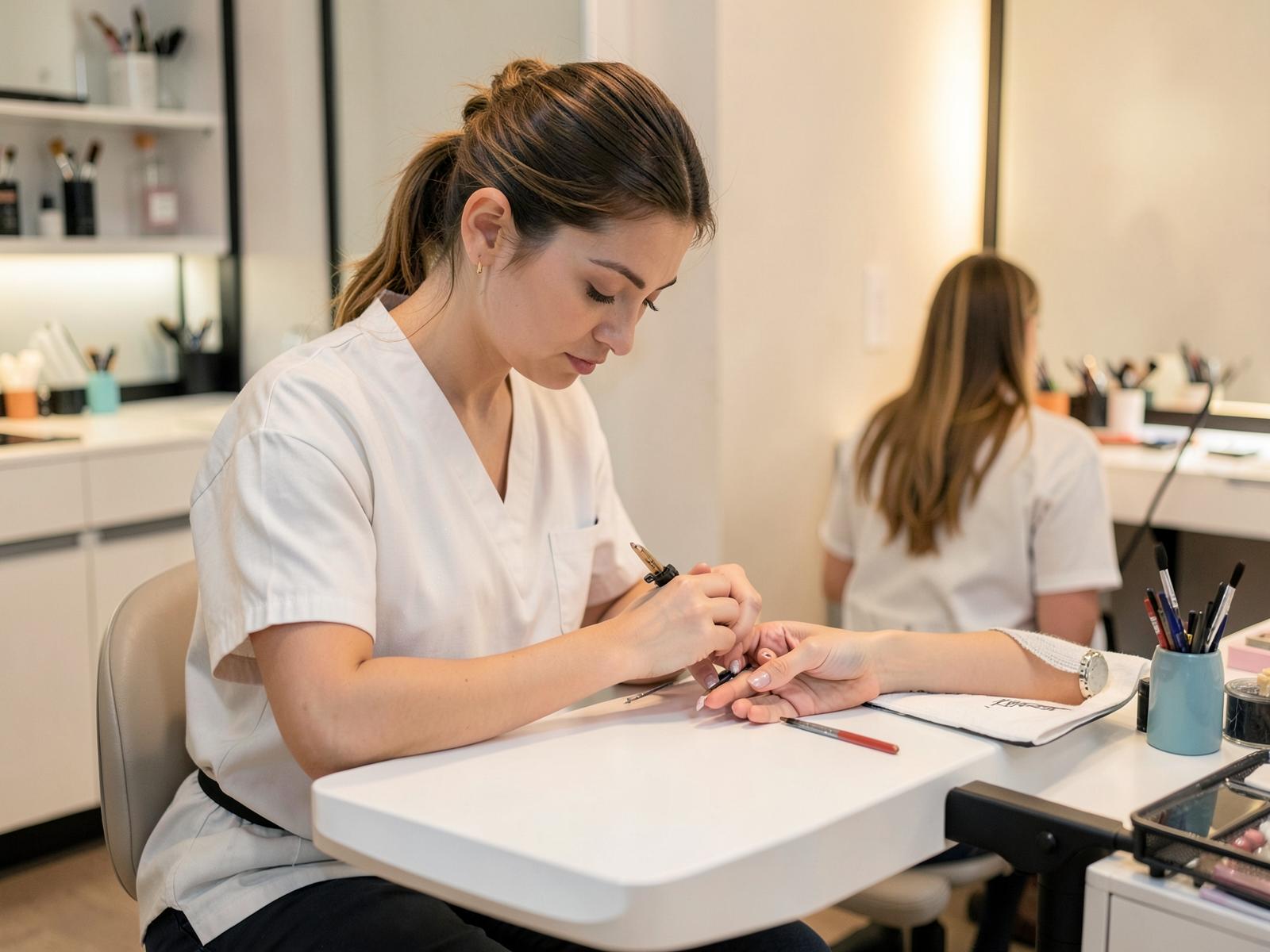 Manicure cuidando das unhas de uma cliente
